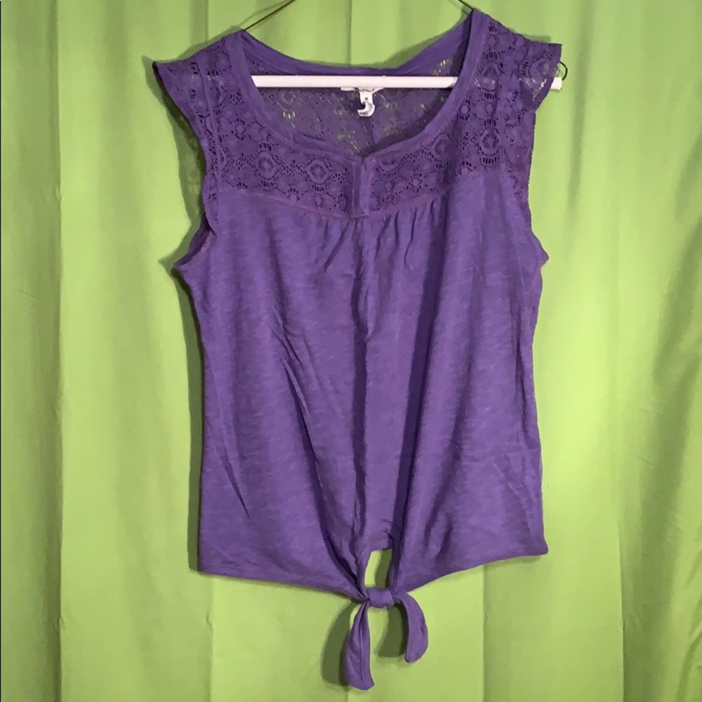 Purple Lace Tie Front Tank Top